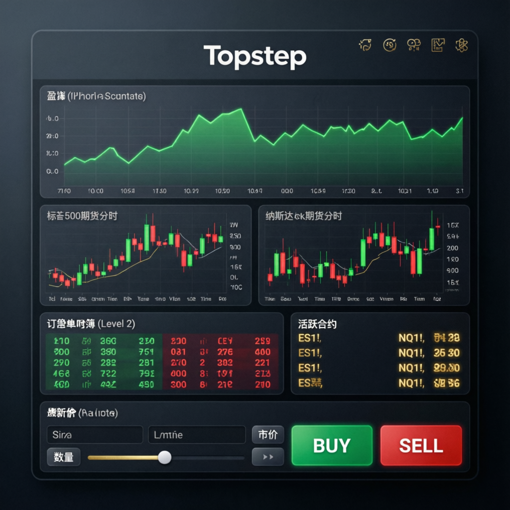 Topstep trading platform dashboard with futures charts