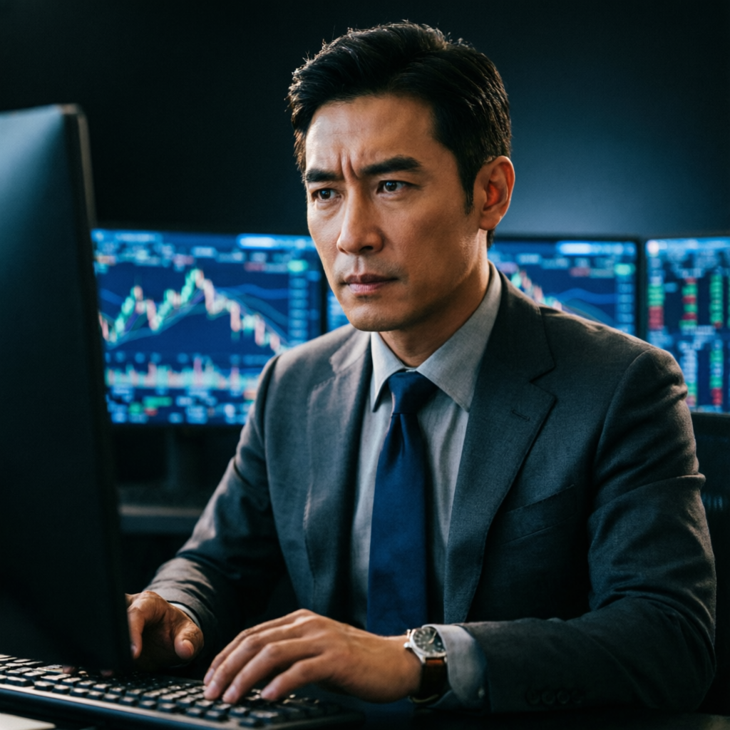 Professional trader focused on trading screens