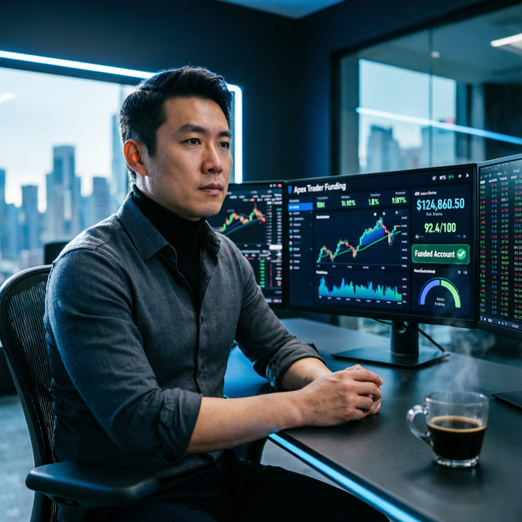 Professional trader using Apex Trader Funding platform to pass evaluation challenge