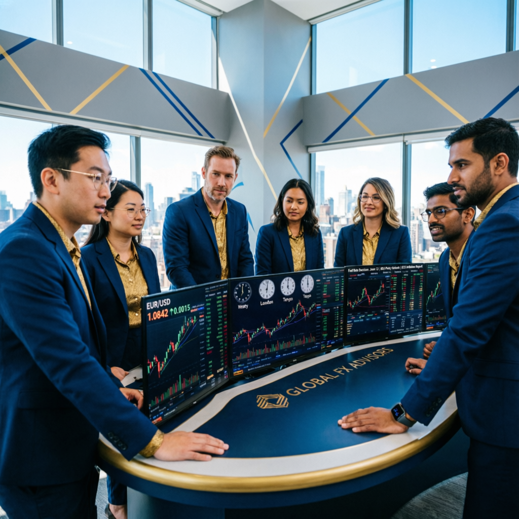 Professional team of forex traders managing funded accounts for prop firm passing service