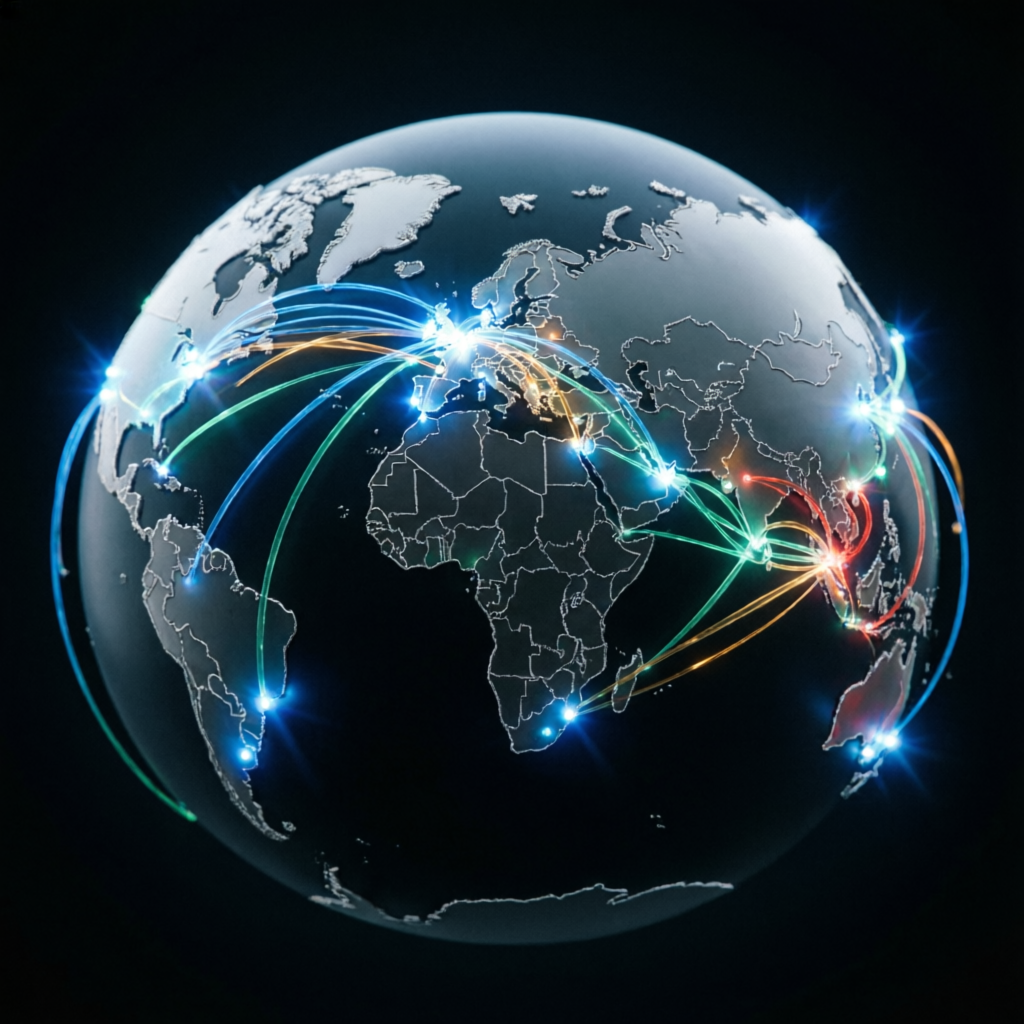 Global forex market visualization showing worldwide prop firm passing service coverage
