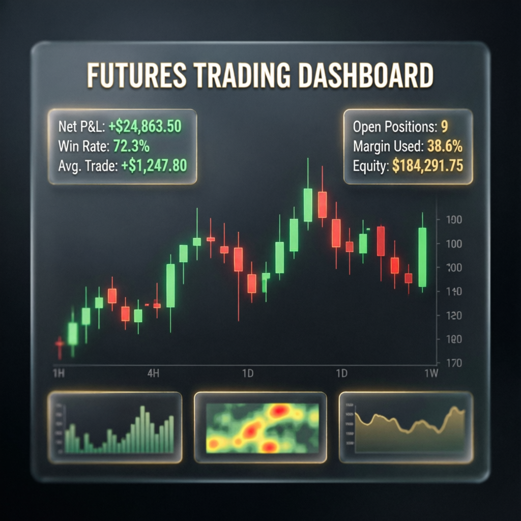 Futures trading dashboard showing profit metrics and win rate