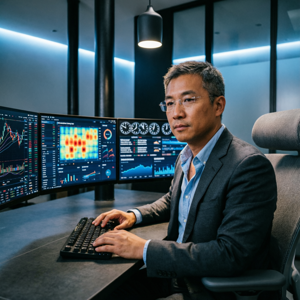 Professional Forex Trader Working with Multiple Monitors