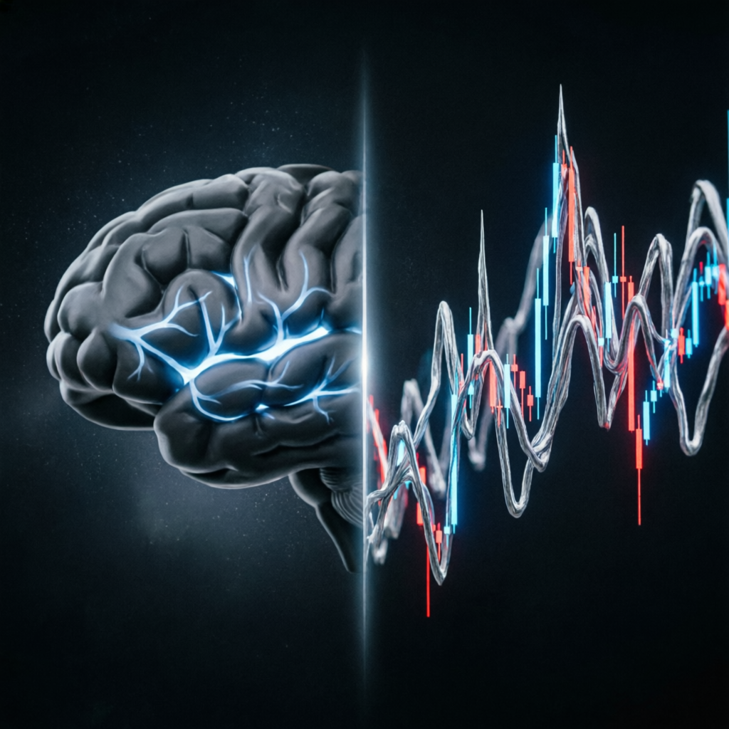 Trading psychology brain and market charts