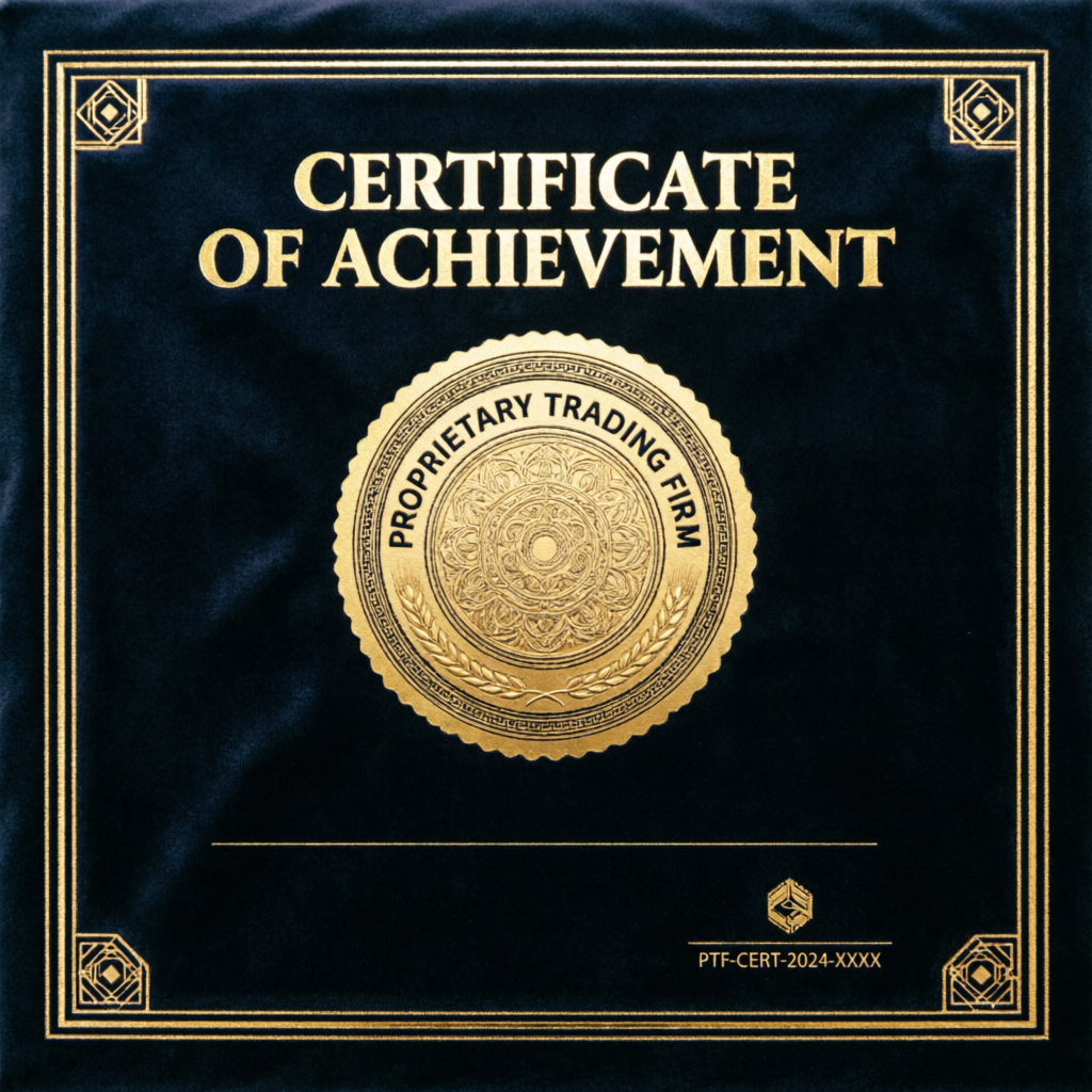 Certificate of Achievement for proprietary trading firm challenge completion