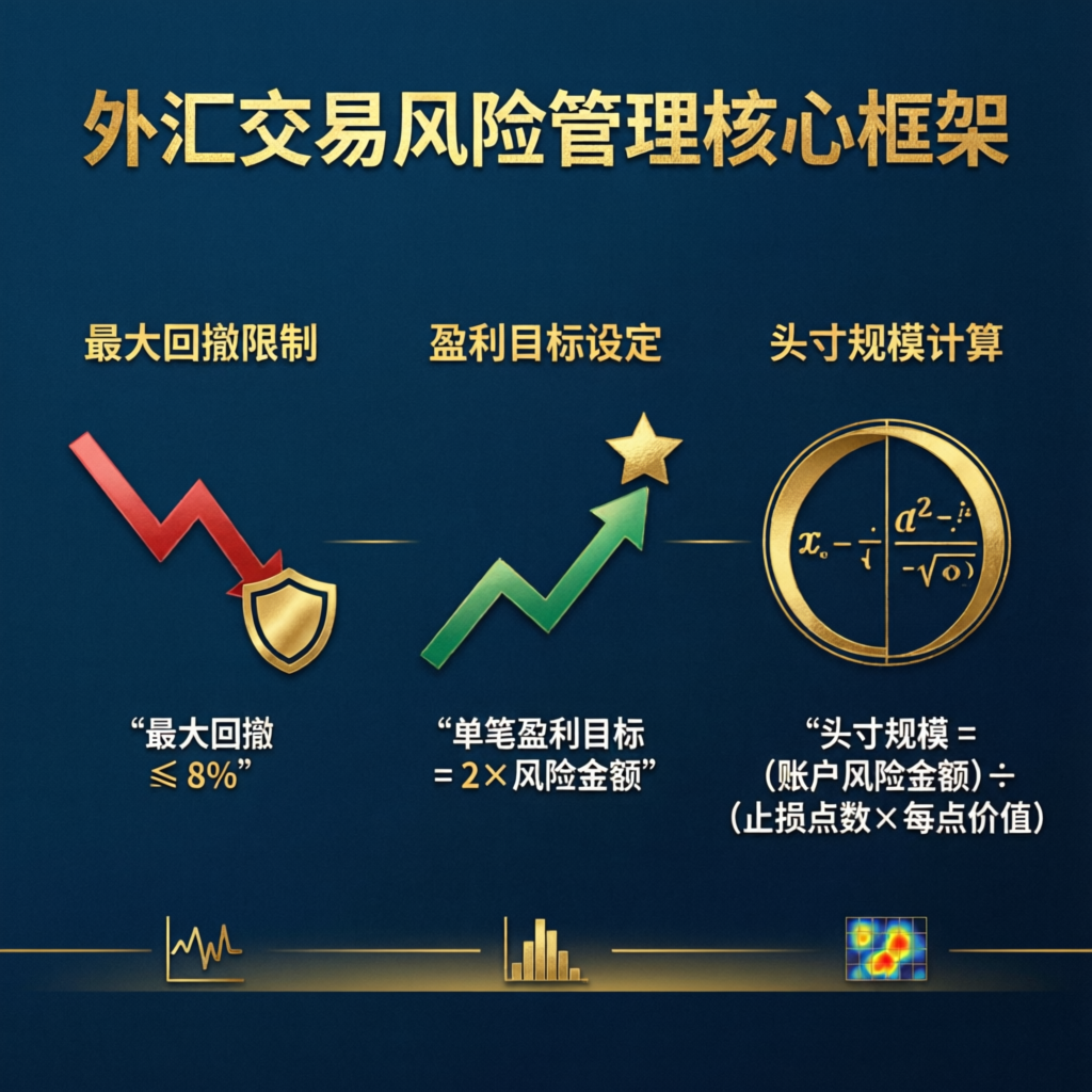 Risk management framework showing drawdown limits, profit targets, and position sizing calculations
