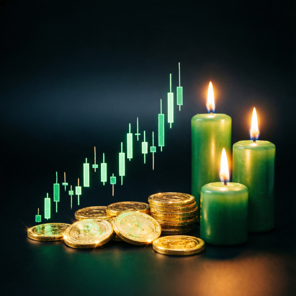 Funded account success with profit charts and golden coins