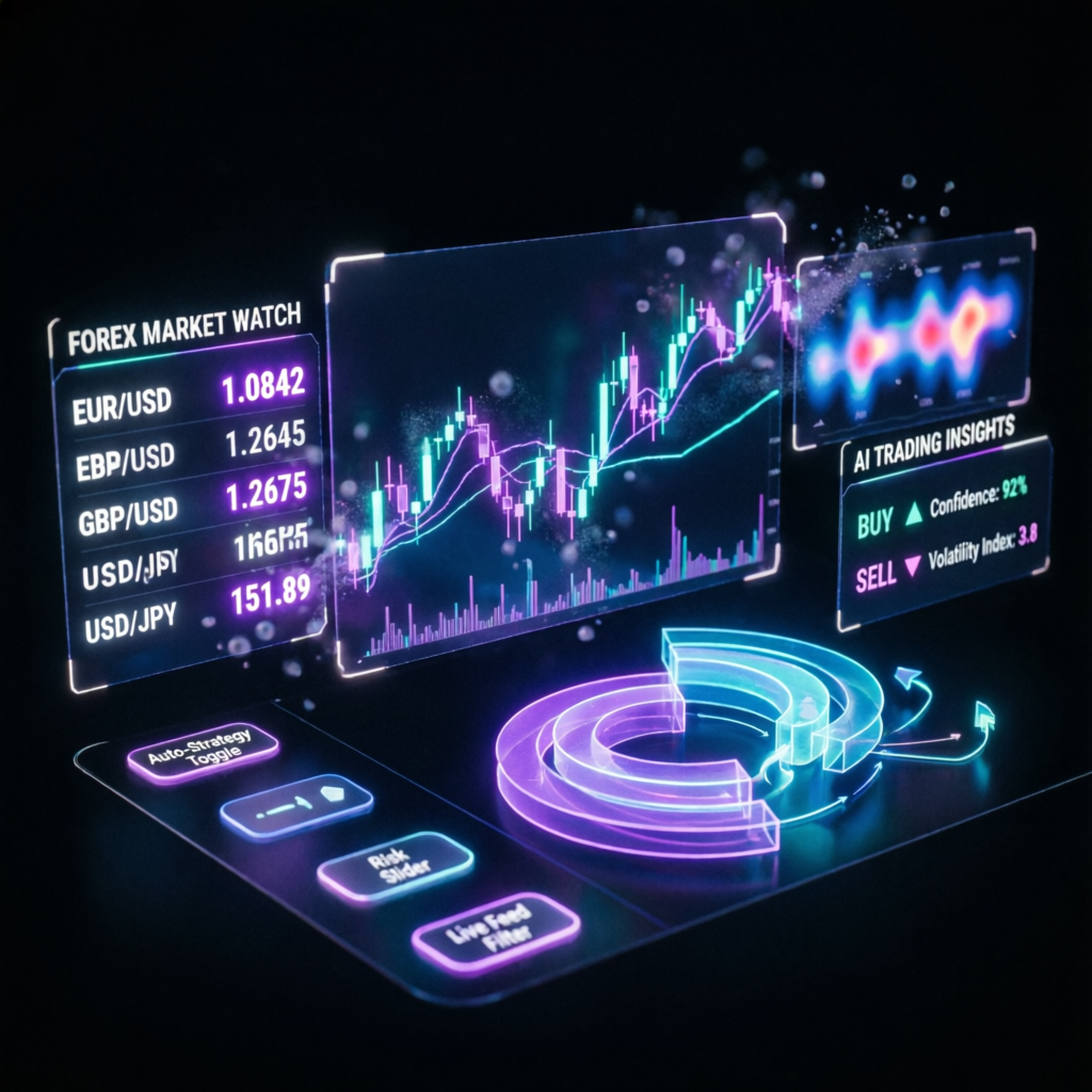 AI-powered Topstep trading dashboard with futuristic financial charts