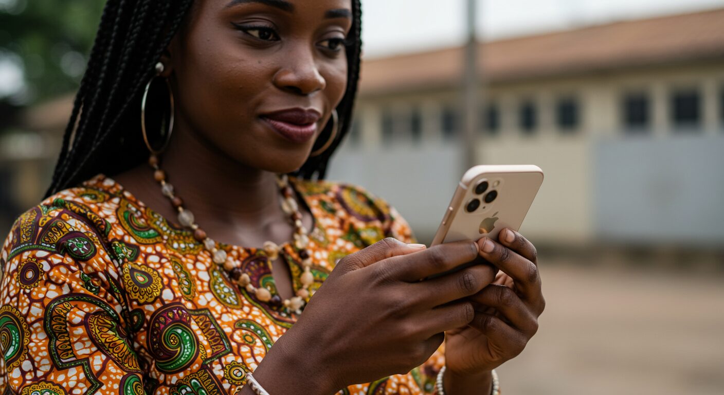 African woman making a mobile payment on her smartphone