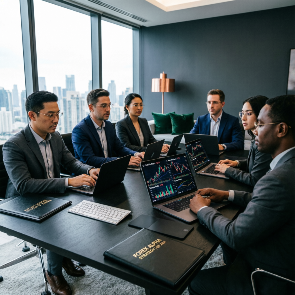 PFM Capitals professional forex account management team analyzing trading strategies and portfolio performance