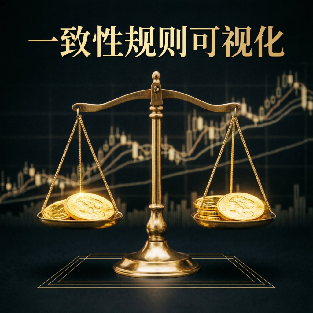 Consistency rule visualization with balanced scales representing fair profit distribution