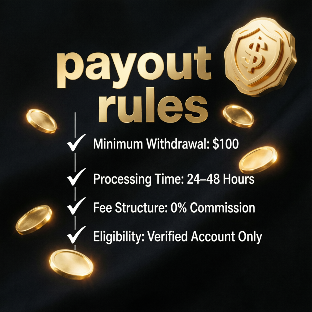 Apex payout rules infographic showing minimum withdrawal, processing time, fee structure, and eligibility