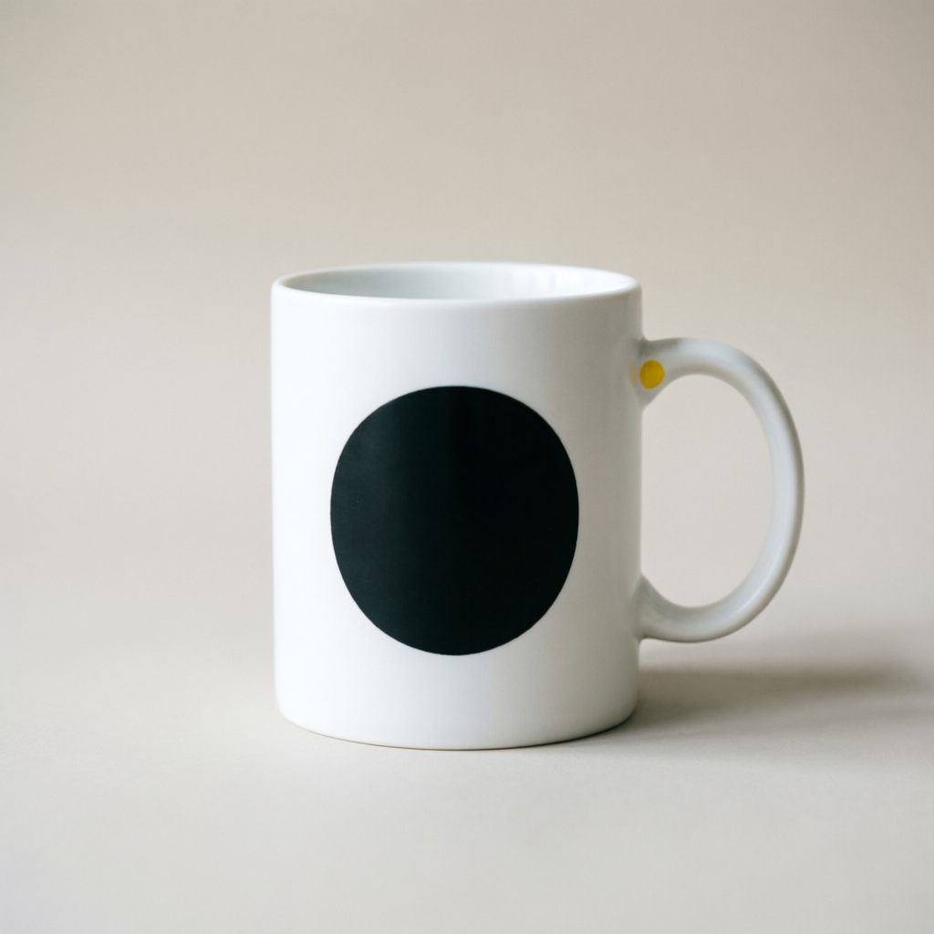 Circle Mug — white ceramic mug with black circle print