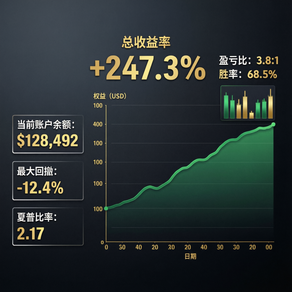 PFM Capitals trading performance results showing 247.3% total return with verified equity curve