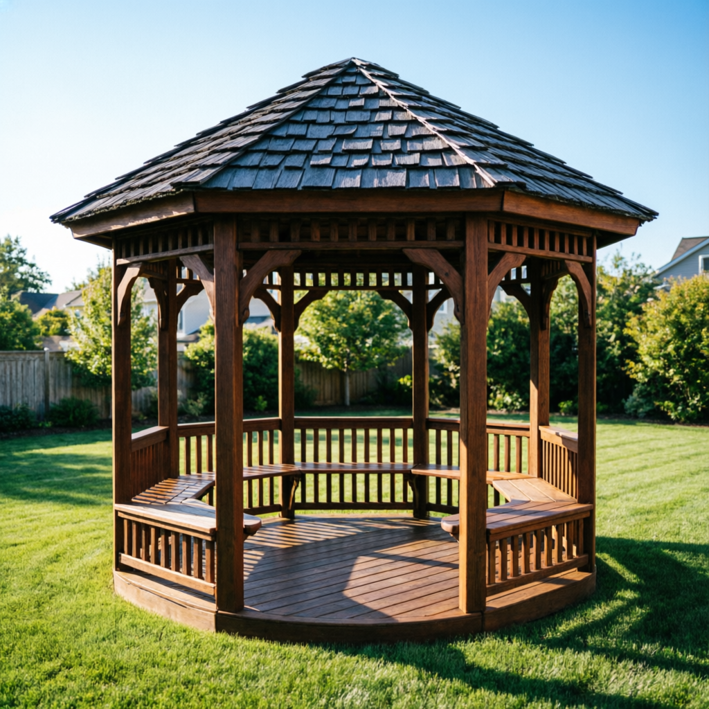 Gazebo construction in backyard