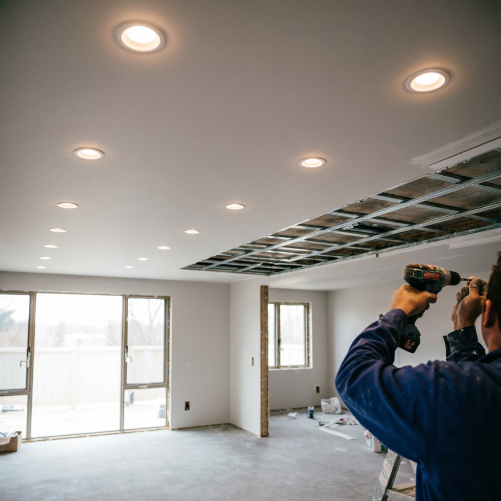 Ceiling installation with recessed lighting