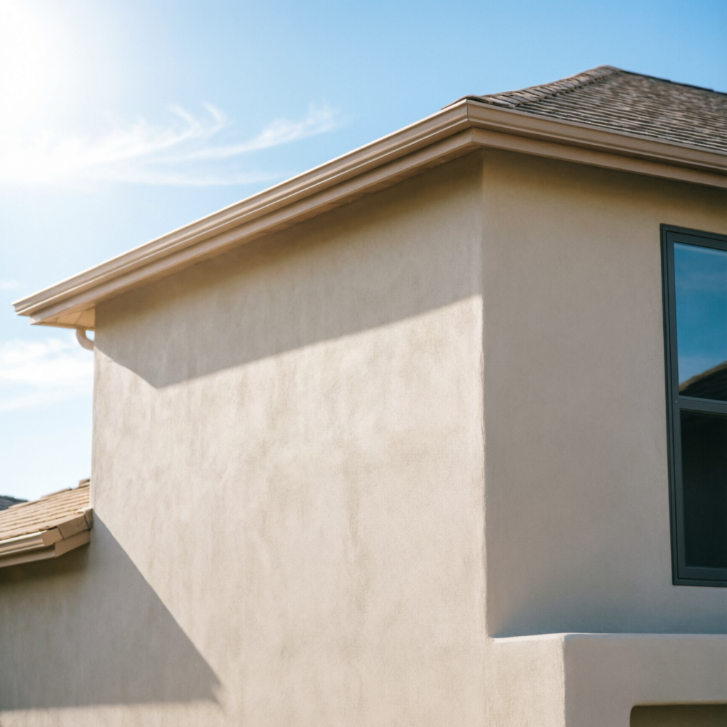 Stucco work on house exterior