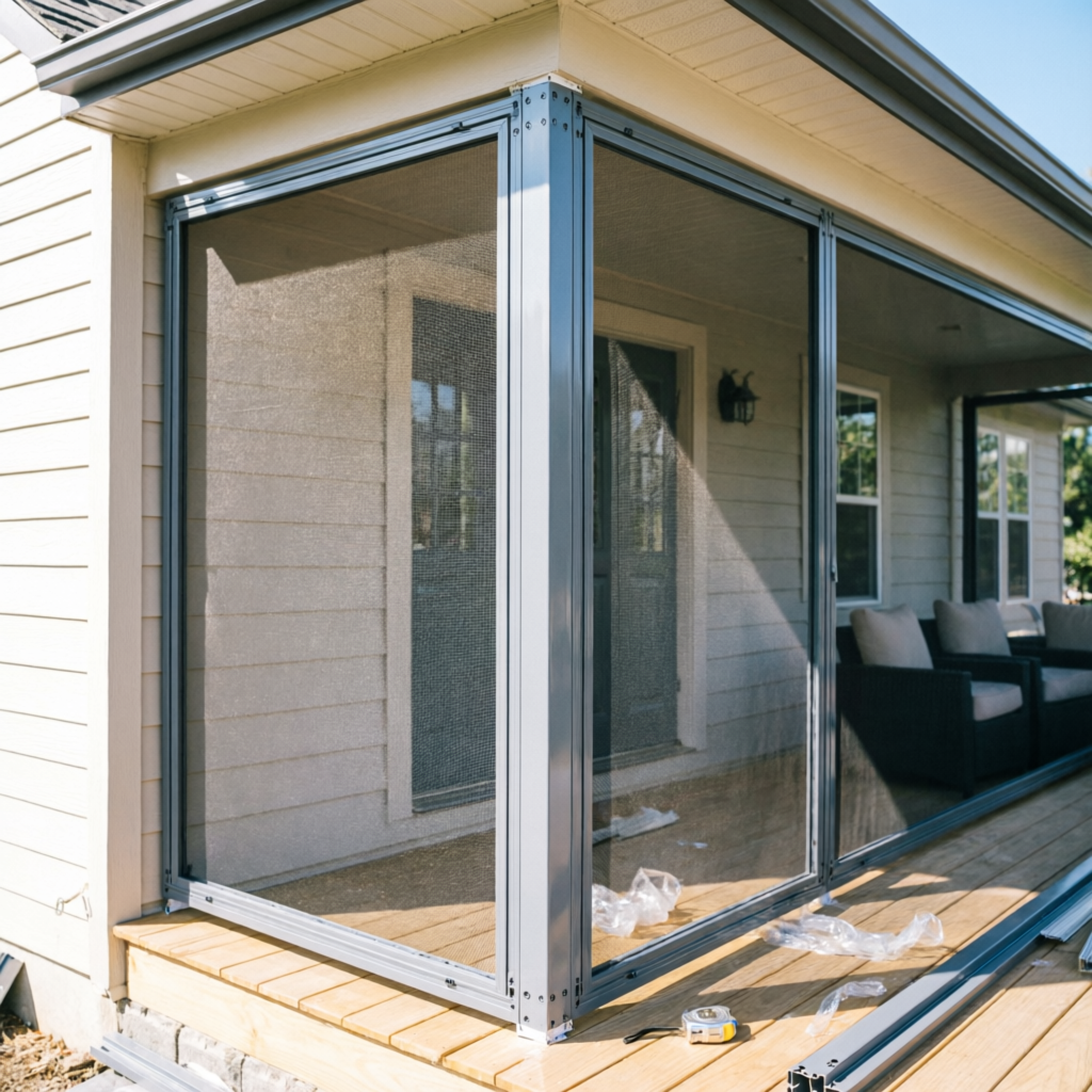 Screens installation on porch