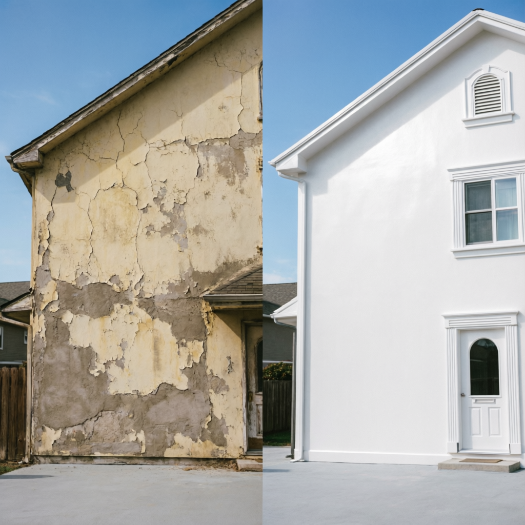 Before and after house painting transformation