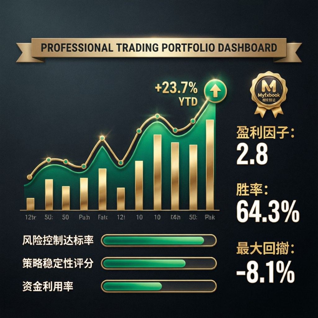 Professional trading portfolio dashboard showing verified results