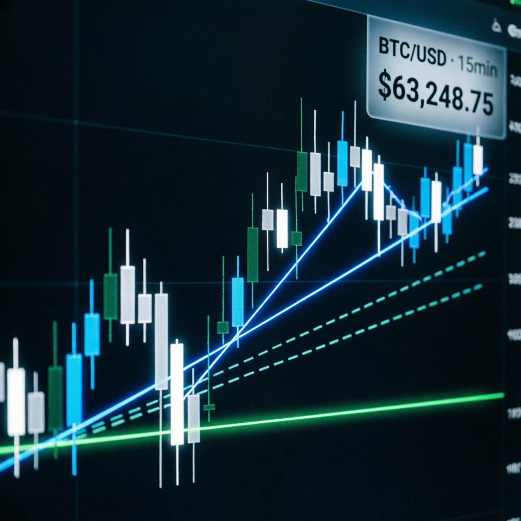 Professional futures trading chart with candlestick patterns and technical analysis