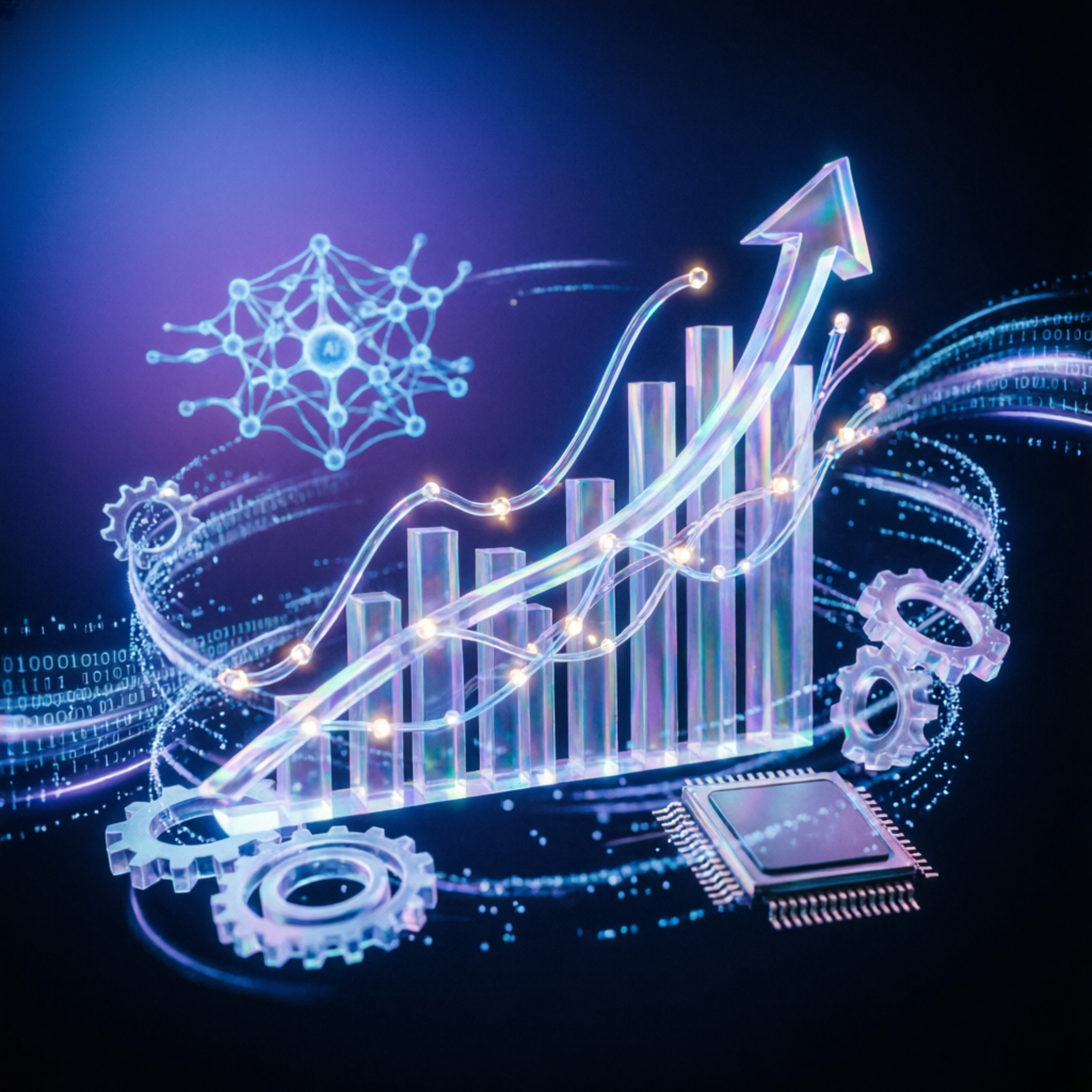 Holographic financial growth chart showing consistent profit accumulation