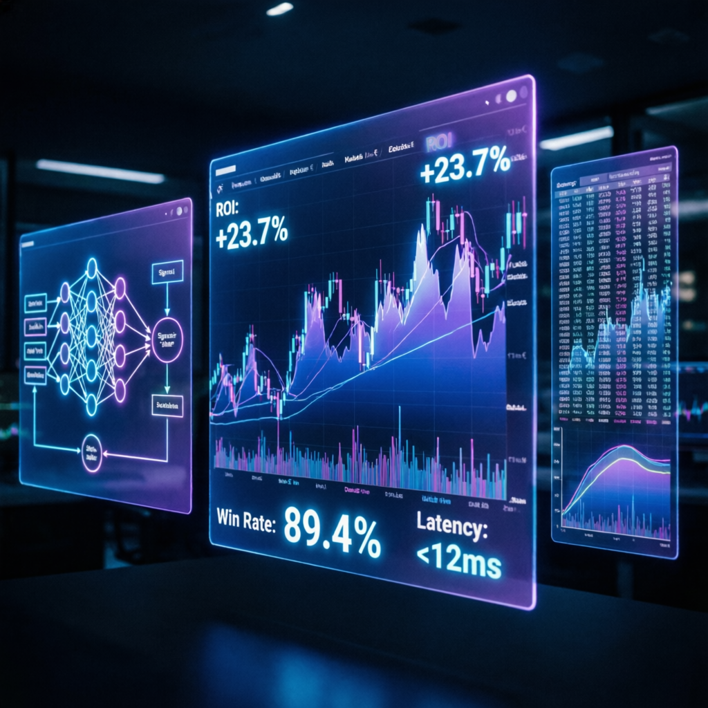 AI-powered Apex Trader Funding dashboard showing ROI analytics and win rate
