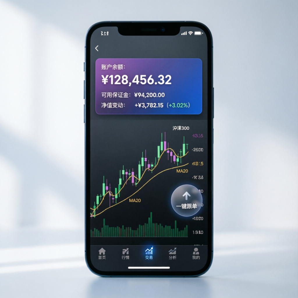 Mobile trading interface showing funded account dashboard with profit analytics