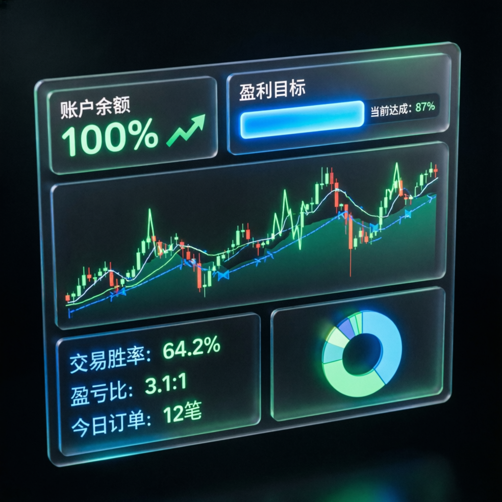 Trading dashboard showing profit targets and metrics