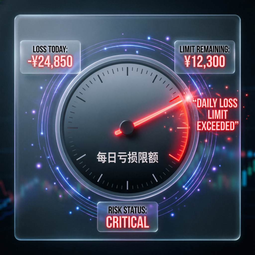 Daily loss limit gauge showing critical risk level