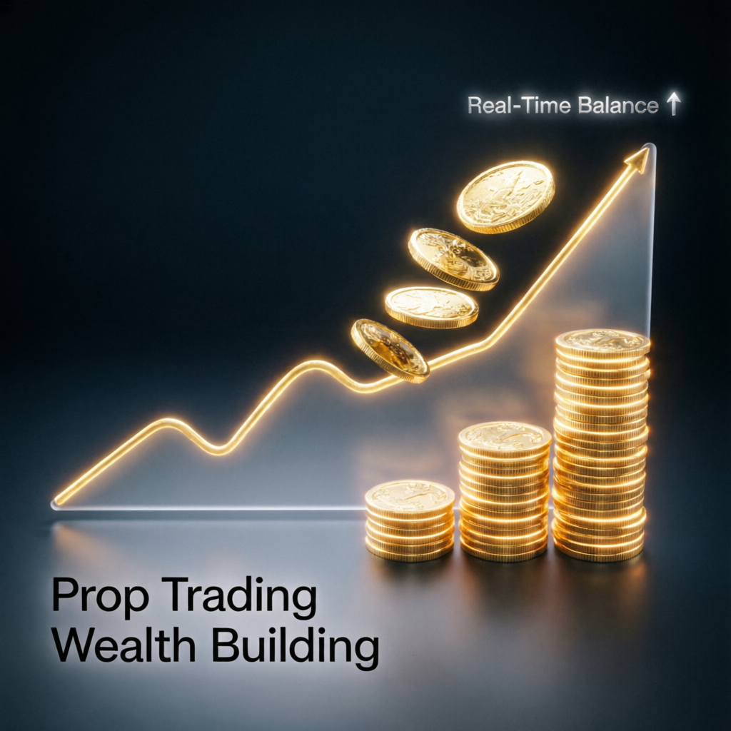 Financial growth visualization showing prop trading wealth building