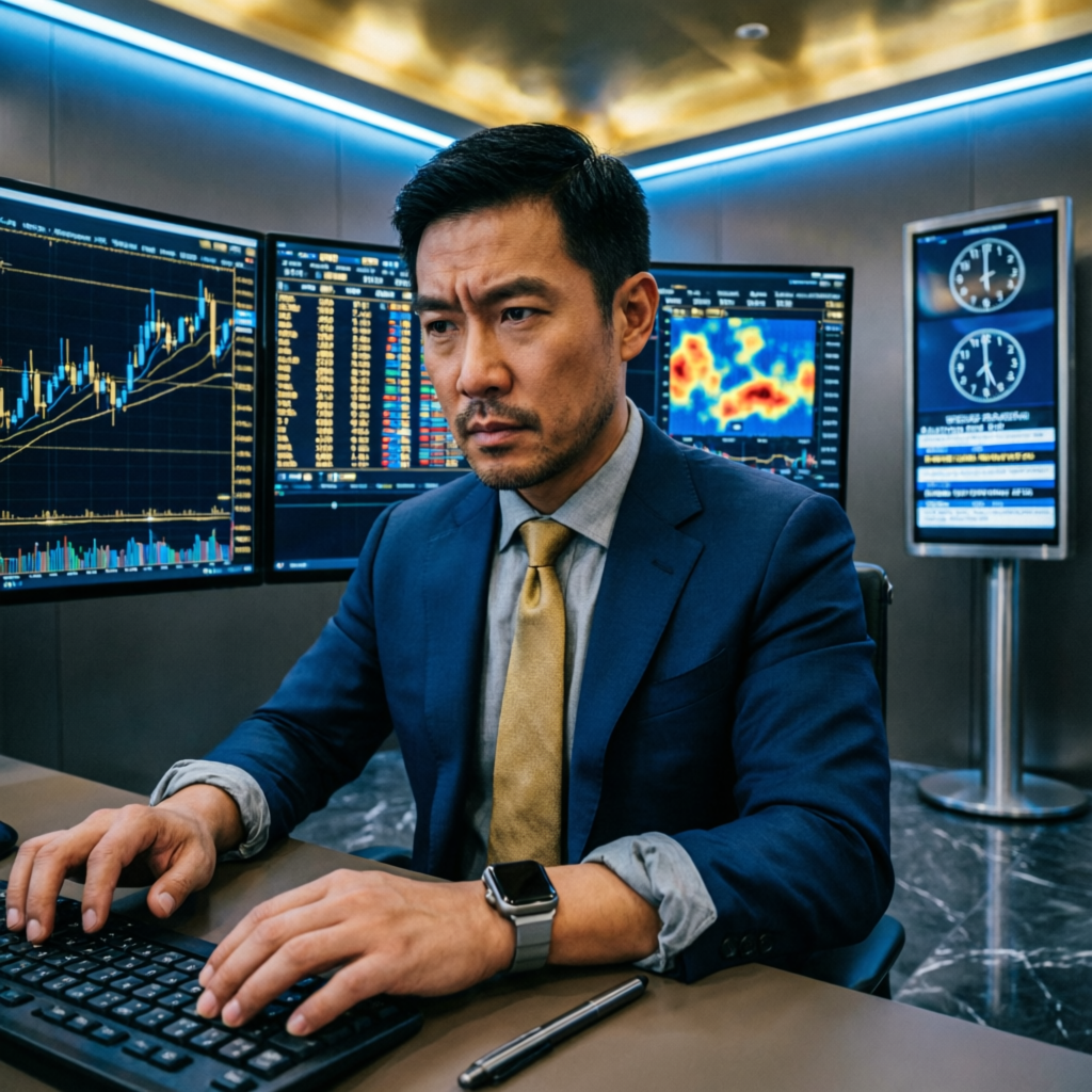 Professional forex trader analyzing Apex Trader Funding drawdown rules on multiple monitors