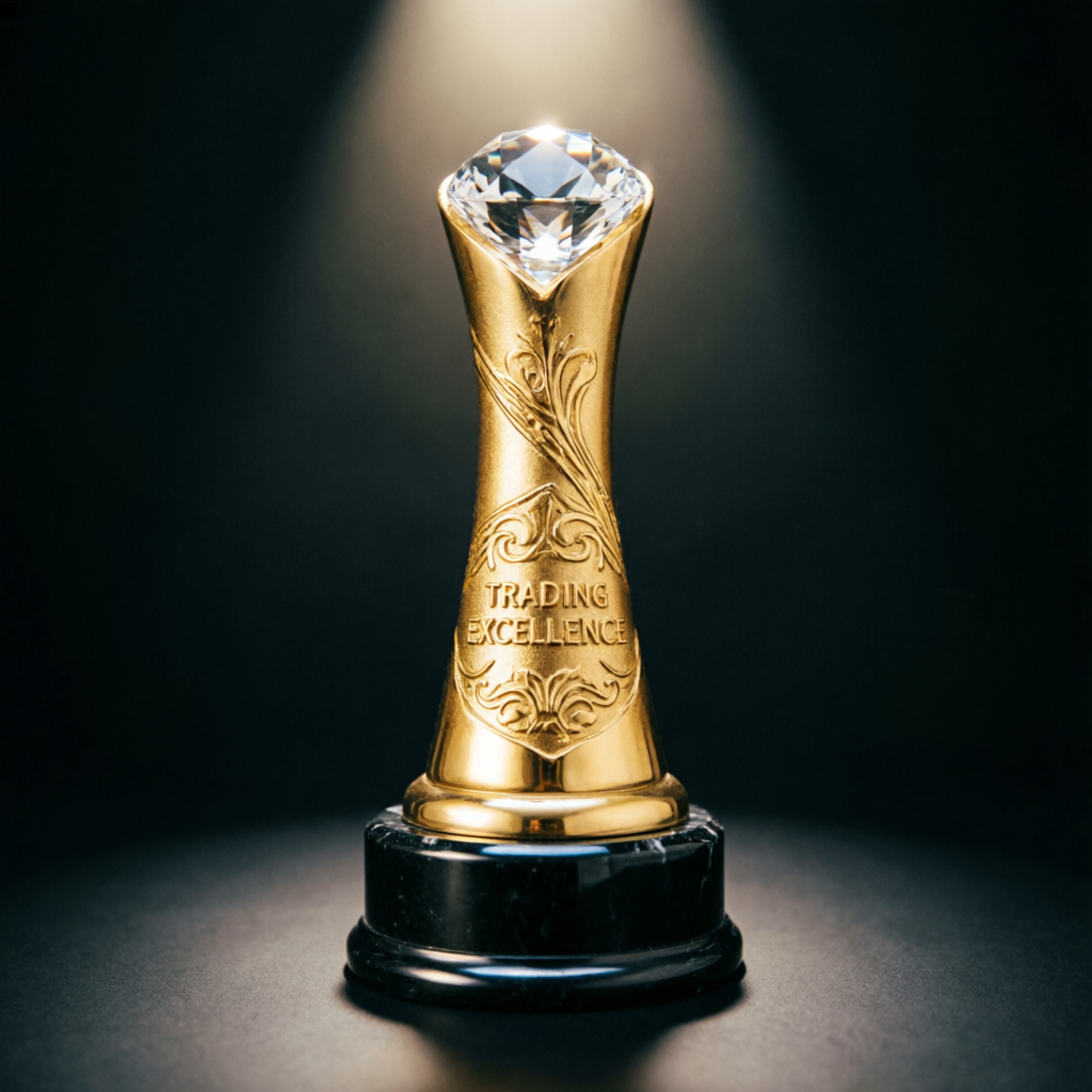 Trading excellence trophy representing successful funded trading