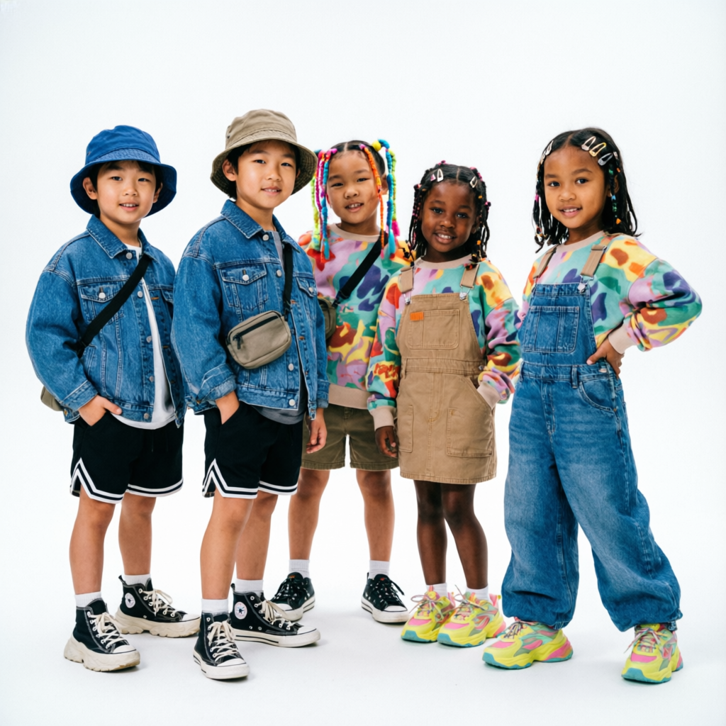 Kids streetwear outfit ideas - children in stylish urban outfits at Seattle Kids Fashion Store, 400 9th Ave N, Seattle, WA 98109