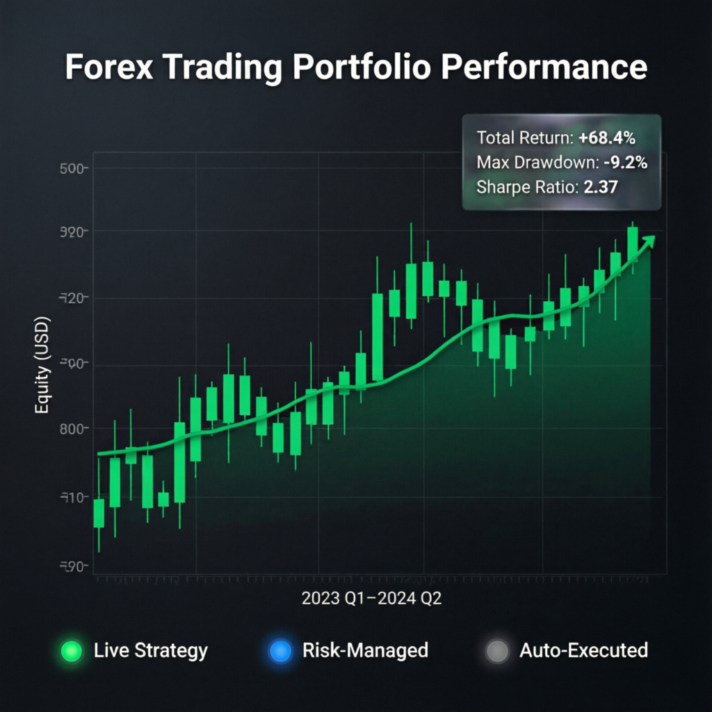 Forex trading portfolio performance chart showing consistent profit growth