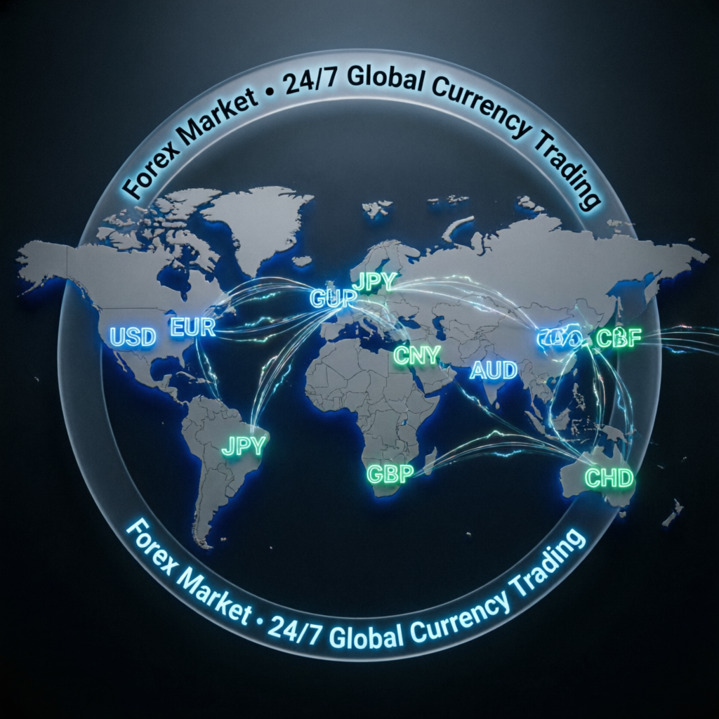 Global forex market visualization showing international currency trading