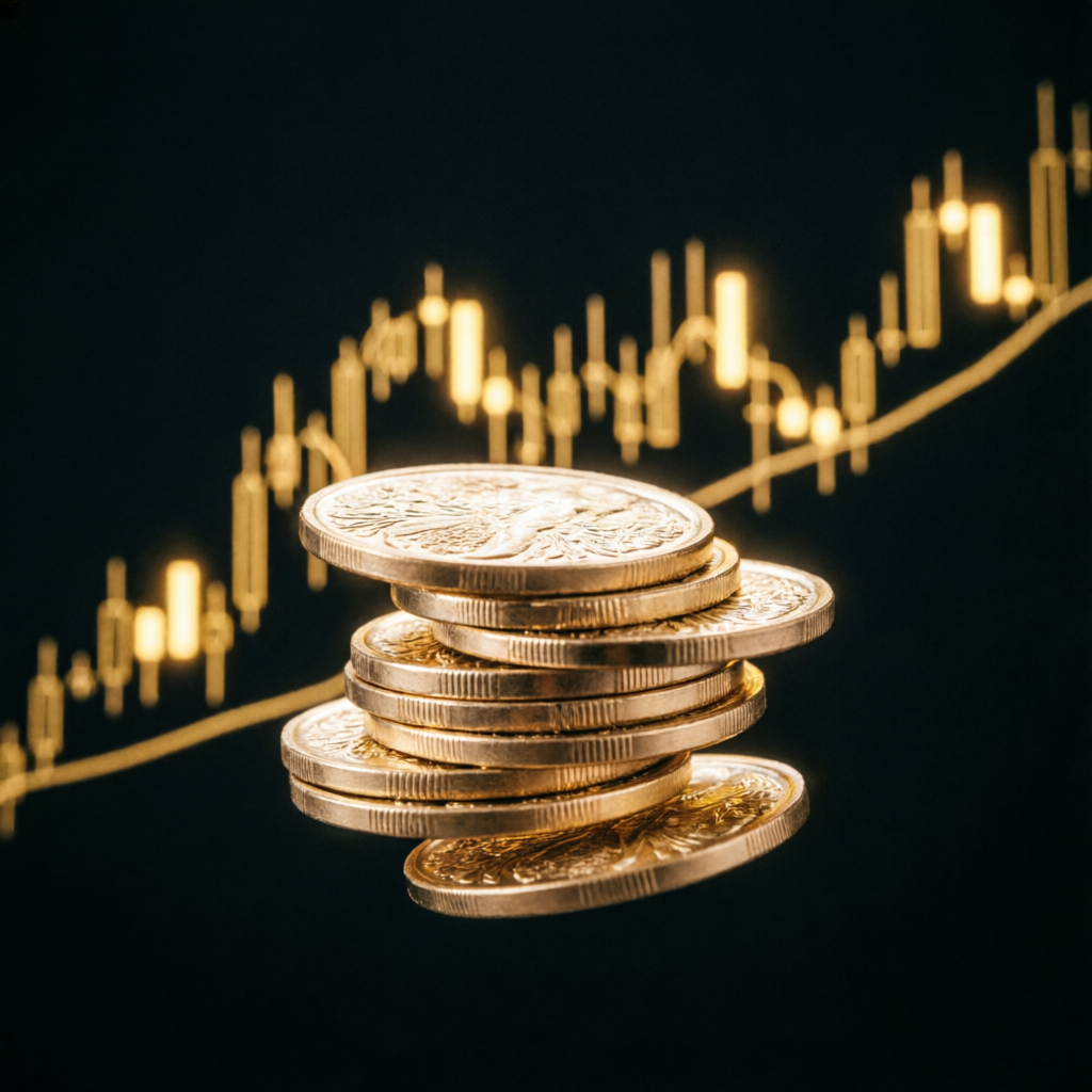 Stack of gold coins with trading chart representing Apex payout success