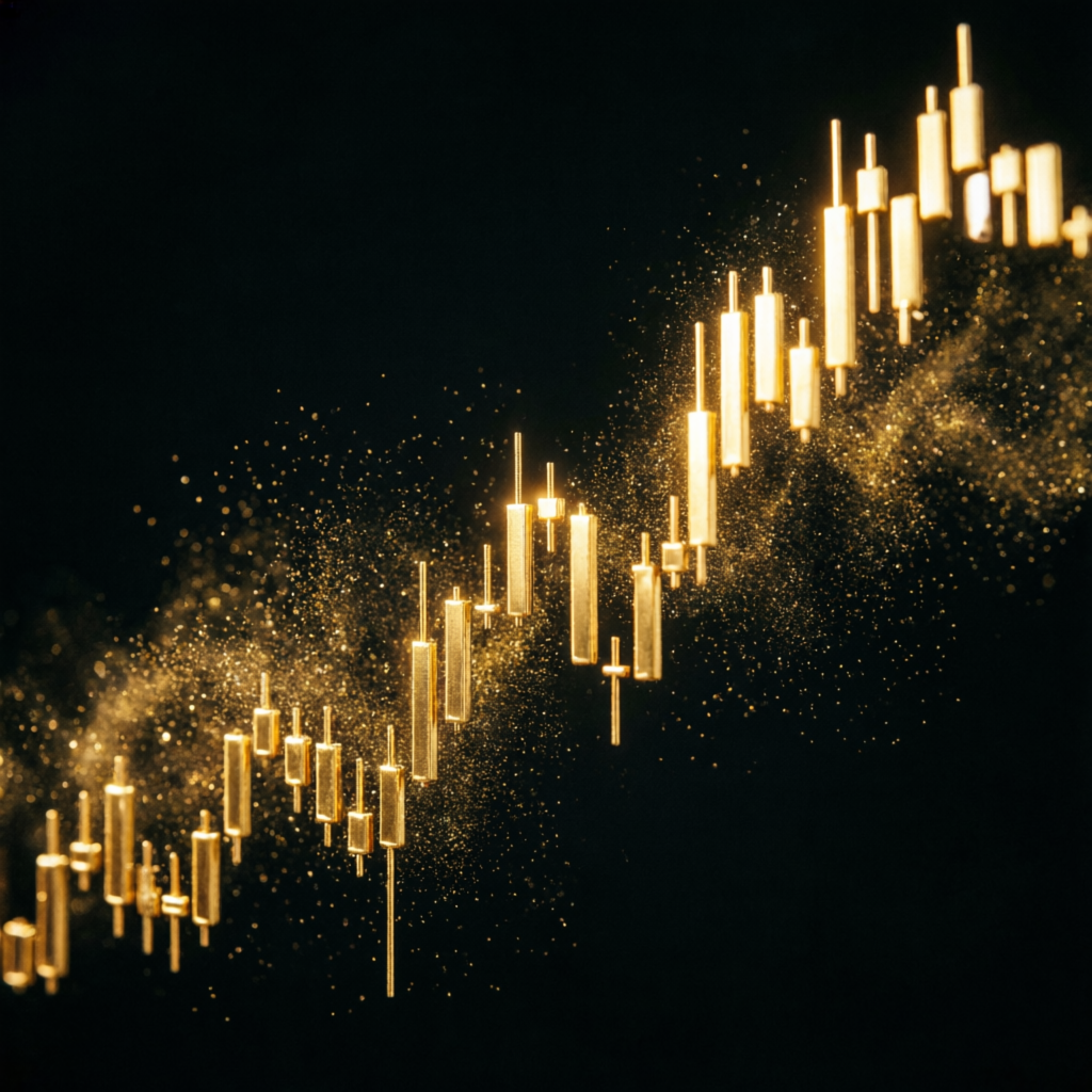 Golden candlestick chart representing Apex Trader Funding profit growth