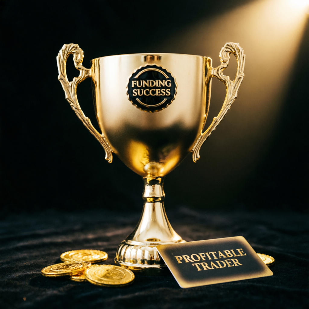 Gold trophy representing successful Apex funded trader achievement