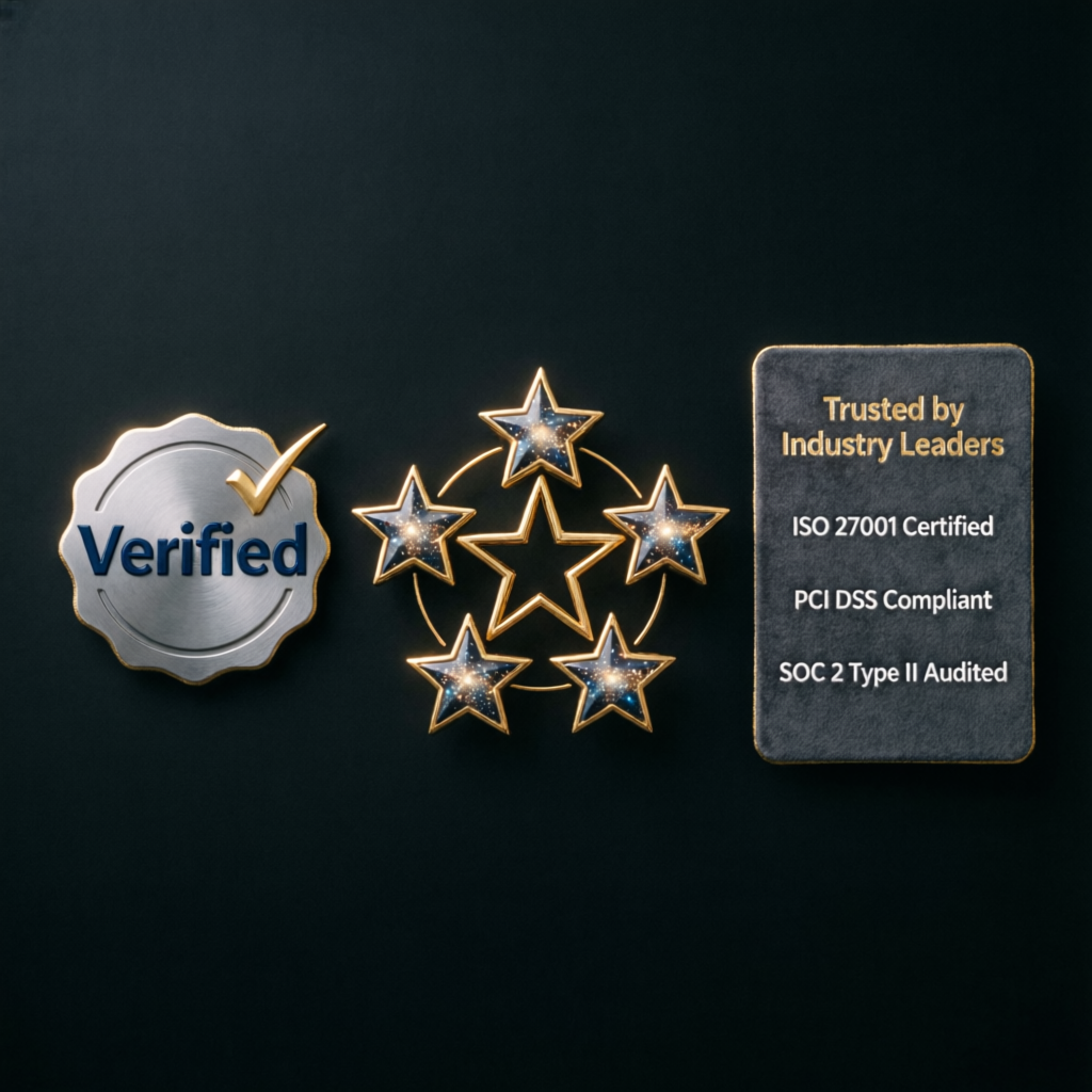 Trust badges and certifications showing verified status and industry recognition