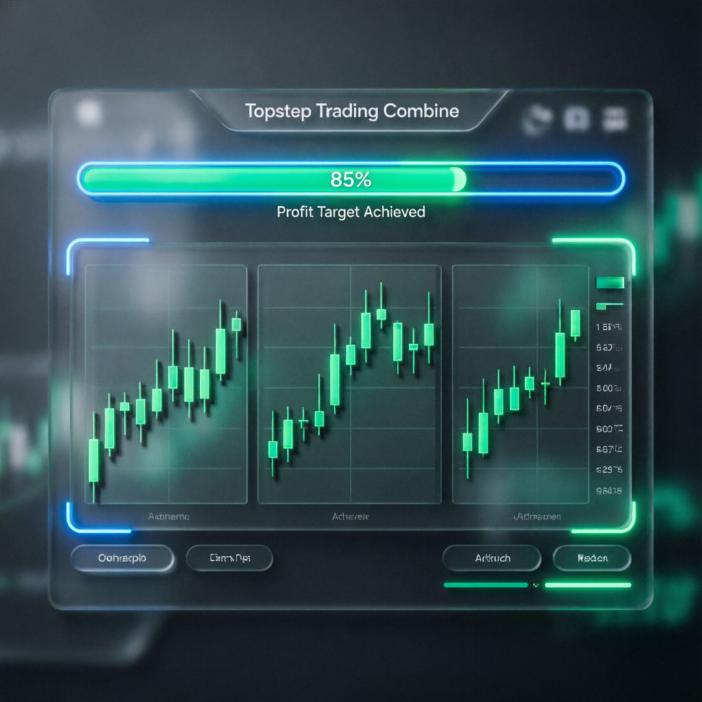 Topstep Trading Combine profit target dashboard showing 85% completion