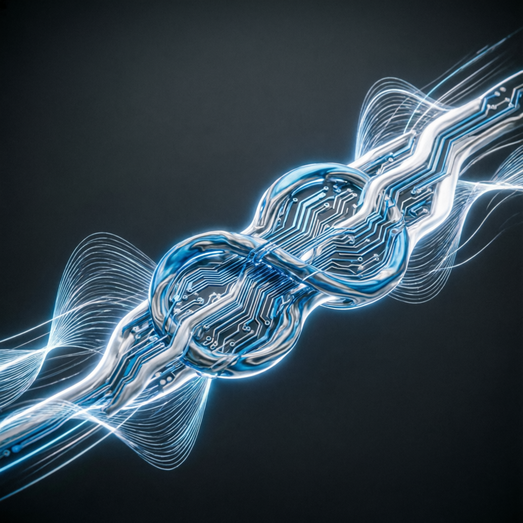 Abstract light trails and circuit patterns representing technology and innovation