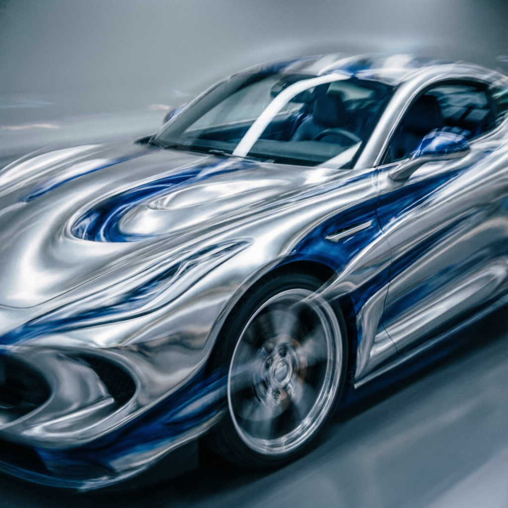 Abstract metallic forms suggesting automotive precision and engineering