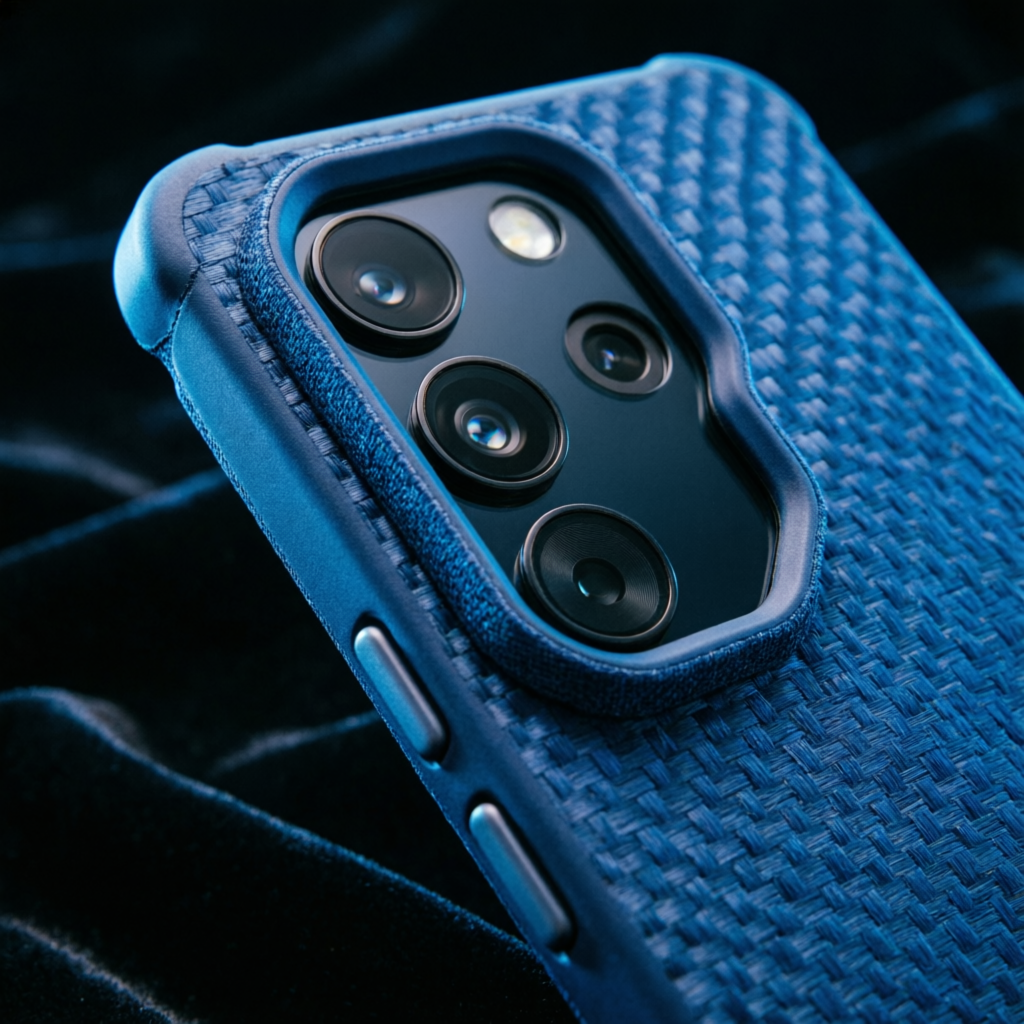 Защитный бортик вокруг камеры синего кевларового чехла Benks ArmorTint для Galaxy S26 Ultra