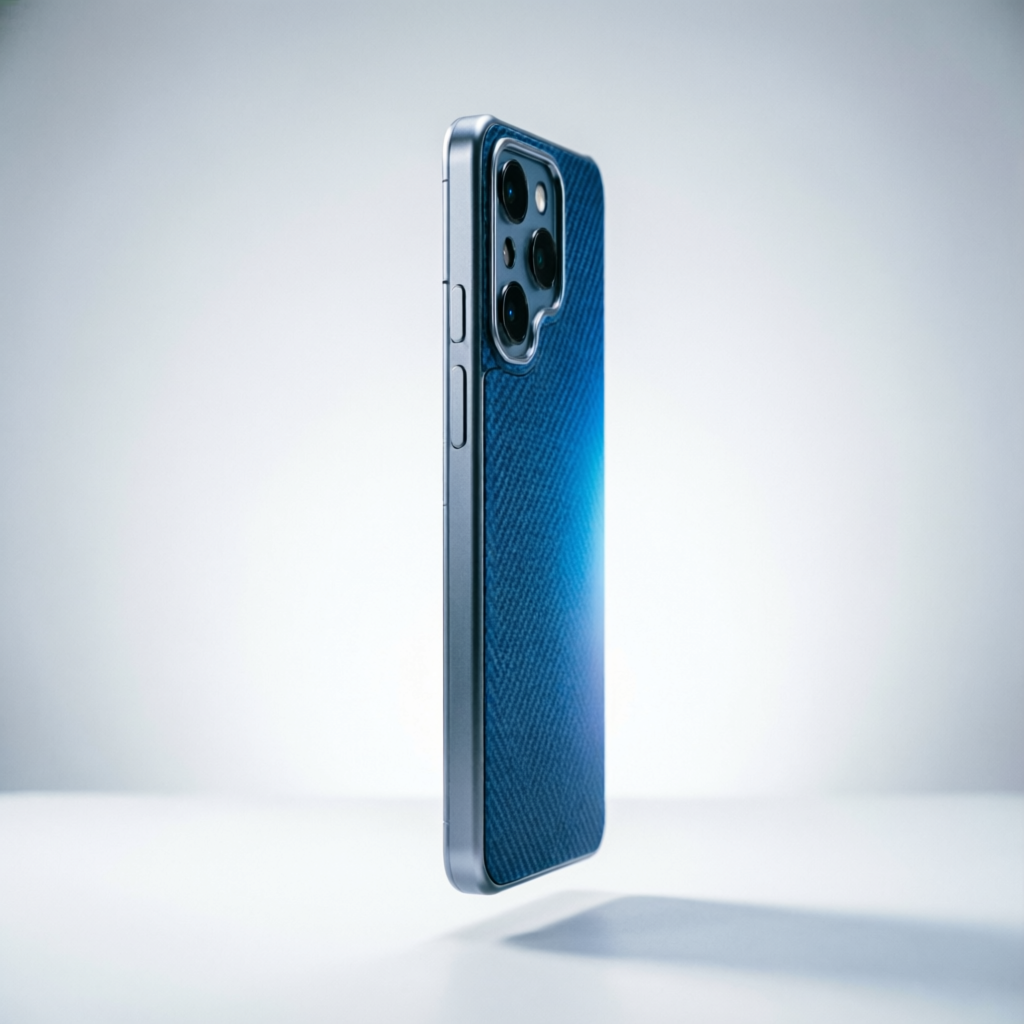 Тонкий профиль синего кевларового чехла Benks ArmorTint на Samsung Galaxy S26 Ultra — вид сбоку