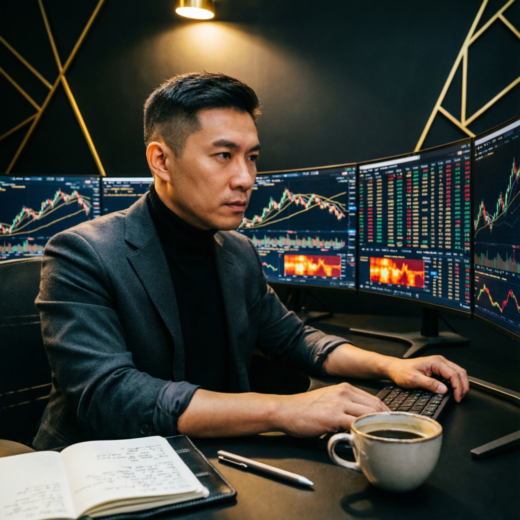 Professional Trader at Multi-Monitor Setup