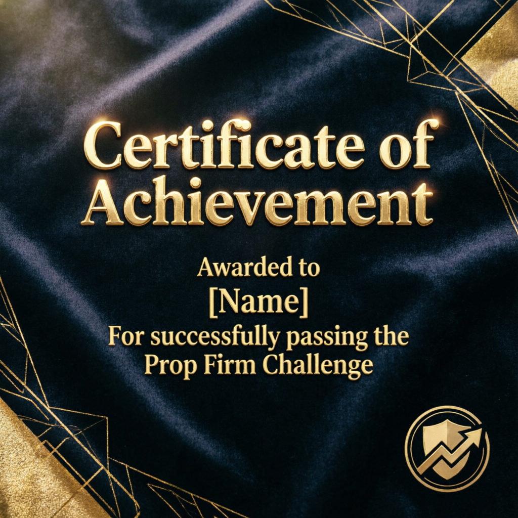 Certificate of Achievement for successfully passing the Prop Firm Challenge