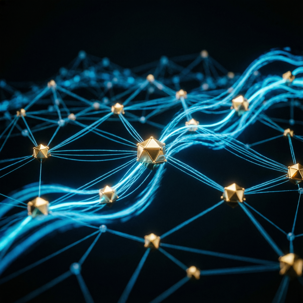 Dark abstract financial network background representing PFM Capitals trading technology and connectivity