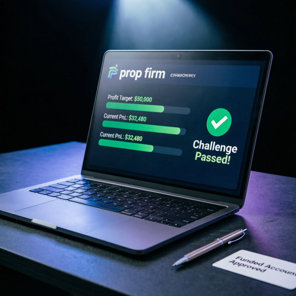 Prop Firm Challenge Dashboard Showing Successful Pass