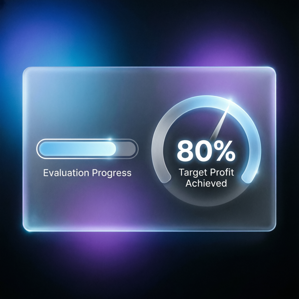 Apex Trader Funding evaluation progress showing 80% target profit achieved